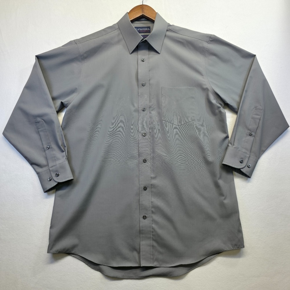 Stafford Performance Super Shirt Mens Gray Classic Fit Dress Shirt Size 16-32/33